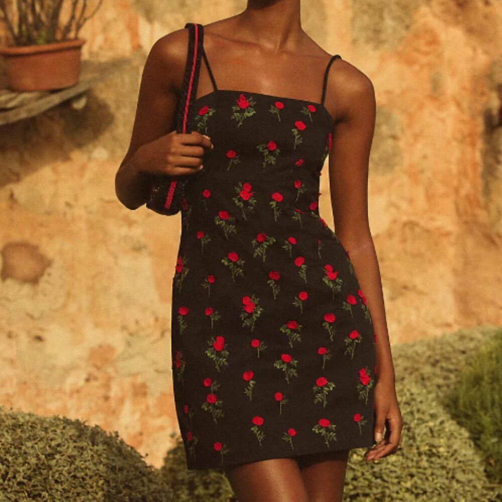 NWT ANTHROPOLOGIE Brynne 3D Spaghetti-Strap Dress Maeve Red Motif 2